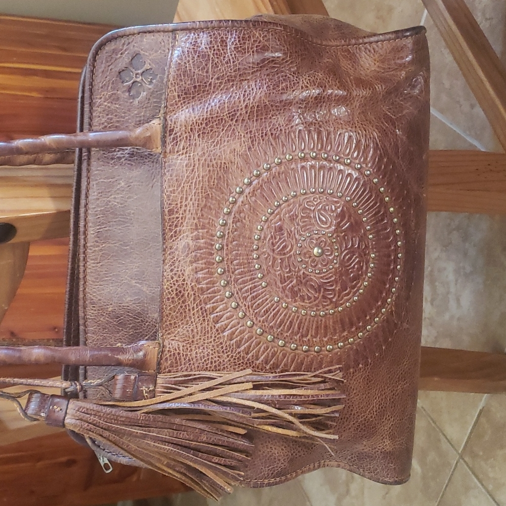 Patricia Nash LG Paris Distressed Leather - Cognac Tassel Bag